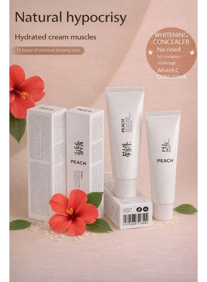 Peach Rice Hydrating No-Makeup Foundation Tone-Up Cream with Niacinamide & Hyaluronic Acid – Lightweight Brightening Face Makeup Base, Natural Nude Finish, Non-Cakey, Long-Lasting, Oil-Free - Image 5